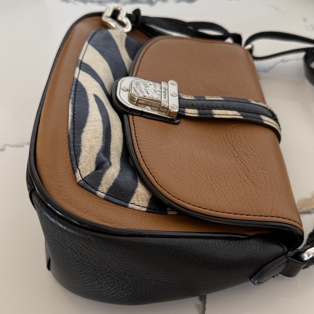 BRIGHTON TAN LEATHER ZEBRA PRINT DIVA LOVE PASSION GLAM CROSSBODY BAG - Picture 7 of 12